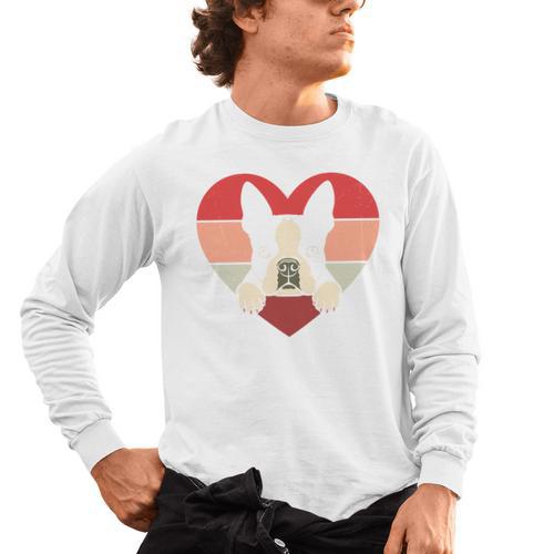 Retro Heart Boston Terrier Dog Vintage Valentine Men's Long Sleeve T-Shirt - Bostonterriersmerch.com