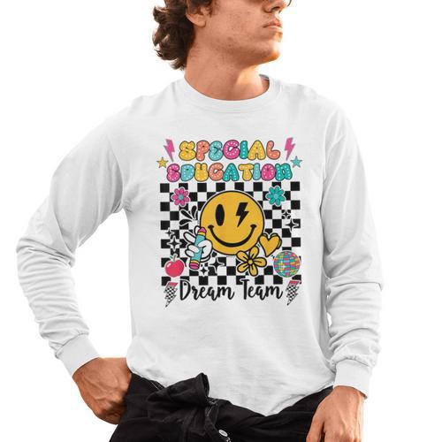Retro Special Education Squad Groovy Dream Team Teacher Men's Long Sleeve T-Shirt - teacherstshirts.com DE
