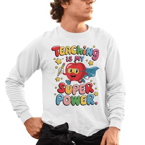 Retro Teaching Is My Superpower Apple Teacher Appreciation Men's Long Sleeve T-Shirt - teacherstshirts.com AU