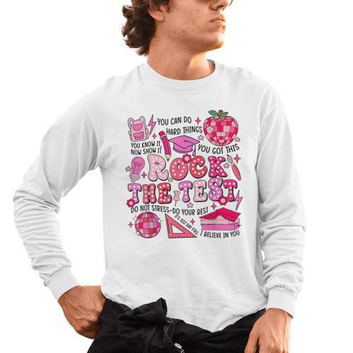 Rock The Test Testing Day Don't Stress Do Your Best Teacher For Men Women Girls Kids Men's Long Sleeve T-Shirt - teacherstshirts.com UK