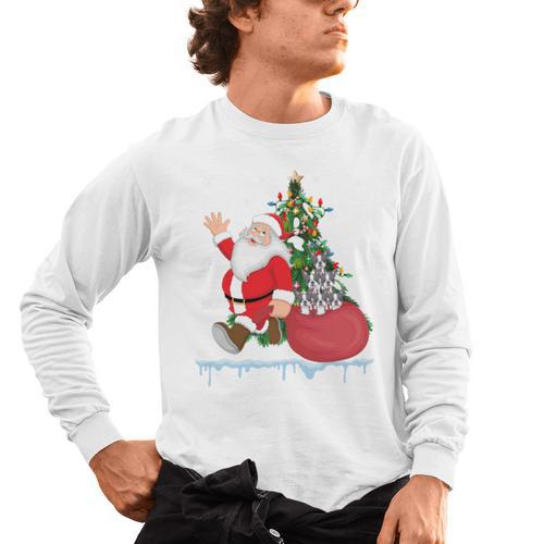 Santa Ugly Christmas Tree Lights Boston Terrier Dog Lover Men's Long Sleeve T-Shirt - Bostonterriersmerch.com