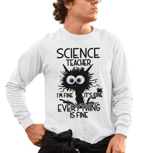 Science Teacher Appreciation Merch -Adults -Youth Grey Classic Fit Modern Science Theme Cartoon Men's Long Sleeve T-Shirt - teacherstshirts.com