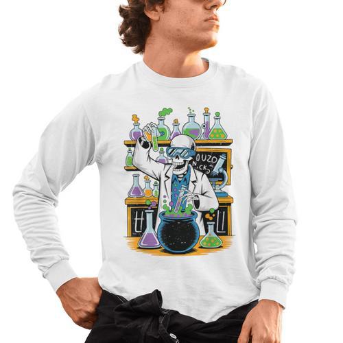 Skeleton Mad Scientist Halloween Costume Science Teacher Men's Long Sleeve T-Shirt - teacherstshirts.com UK