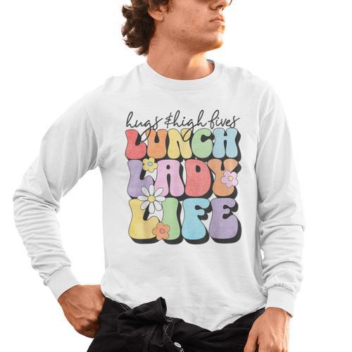 Soul Bleach Teacher Staff First Day Of School Last Hugs & High Fives Lunch Lady Vibes Blue Classic Fit Men's Long Sleeve T-Shirt - teacherstshirts.com AU
