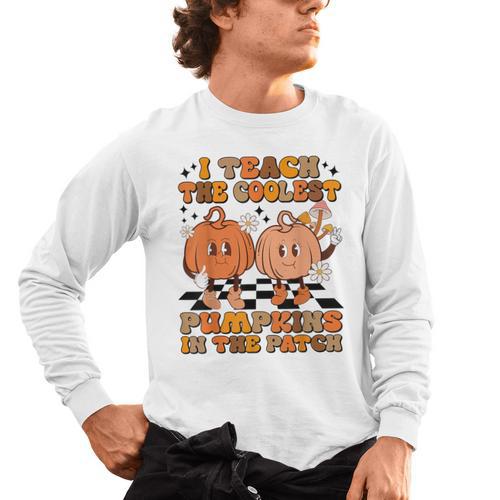 I Teach The Coolest Pumpkins In The Patch Teacher Halloween Men's Long Sleeve T-Shirt - teacherstshirts.com