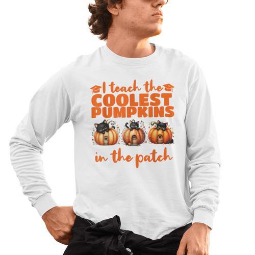 I Teach The Cutest Pumpkins Halloween Teacher Cat Lover Men's Long Sleeve T-Shirt - teacherstshirts.com DE
