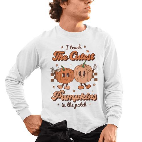 I Teach The Cutest Pumpkins In The Patch Retro Teacher Fall Men's Long Sleeve T-Shirt - teacherstshirts.com UK