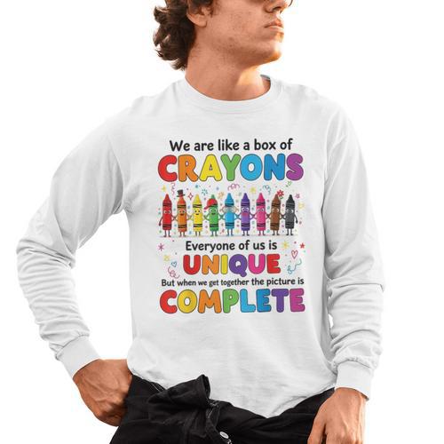 Teacher We Are Like a Box Of Crayons Back To School Men's Long Sleeve T-Shirt - teacherstshirts.com AU