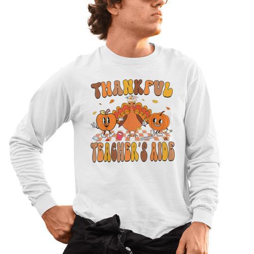 Thankful Teacher's Aide Thanksgiving Autumn Fall Women Men Men's Long Sleeve T-Shirt - teacherstshirts.com