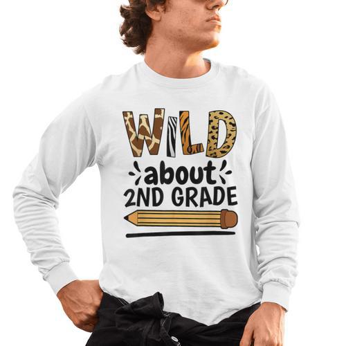 Wild About 2Nd Grade School Grade Teacher Men's Long Sleeve T-Shirt - teacherstshirts.com UK