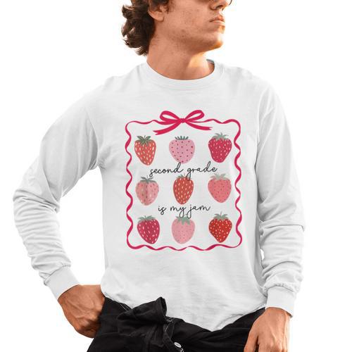Women Second Grade Is My Jam Strawberry First Kids Teacher Men's Long Sleeve T-Shirt - teacherstshirts.com AU