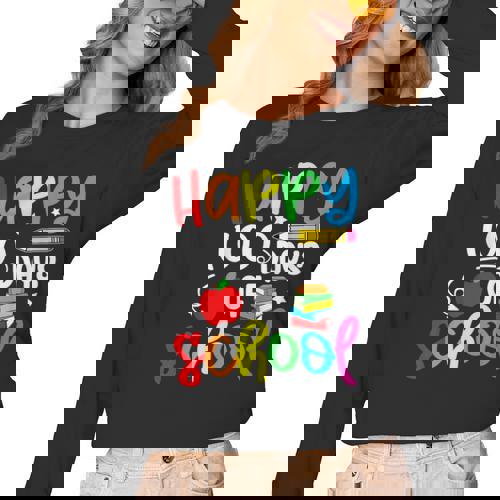 100th Day Of School Teachers Kids Girls Child Happy 100 Days Women Long Sleeve T-Shirt - teacherstshirts.com