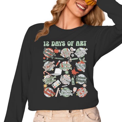 12 Days Of Art Teacher Christmas Artists Painter Educational Women Long Sleeve T-Shirt - teacherstshirts.com AU