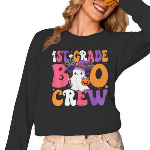 1st Grade Boo Crew Halloween First Grade Halloween Teacher Women Long Sleeve T-Shirt - teacherstshirts.com UK