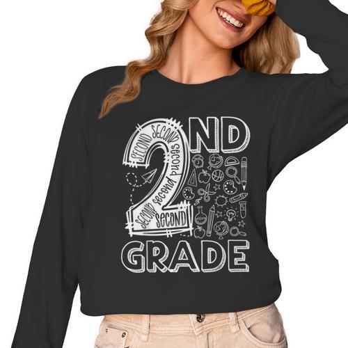 2nd Grade Typography Team 2nd Grade Teacher Back To School Women Long Sleeve T-Shirt - teacherstshirts.com AU