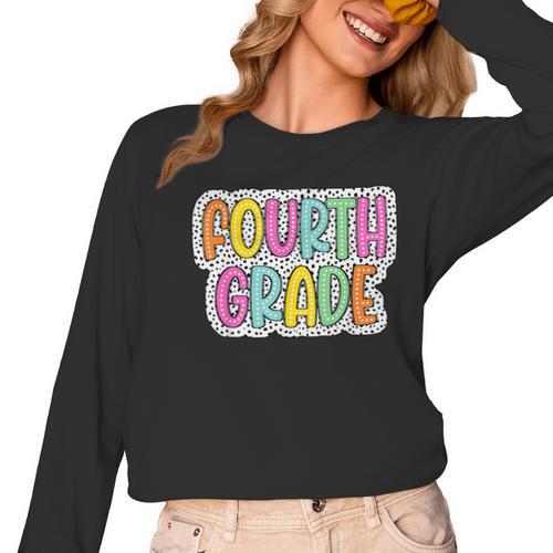 4th Grade Back To School Dalmatian Dots Teacher Student Women Long Sleeve T-Shirt - teacherstshirts.com CA