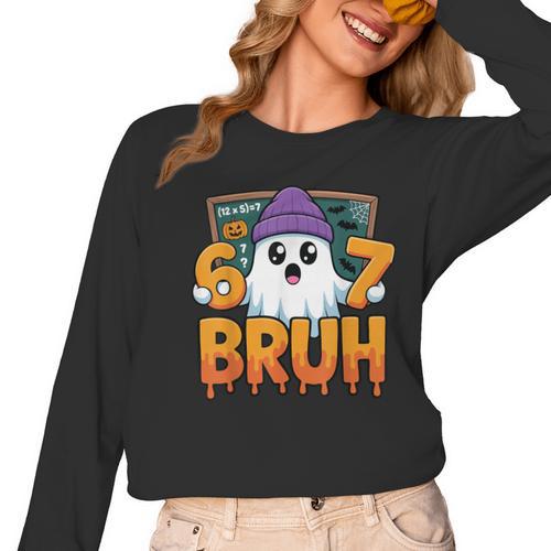 67 Teacher Ghost Six Seven Meme Math Equation Bruh Halloween Women Long Sleeve T-Shirt - teacherstshirts.com DE