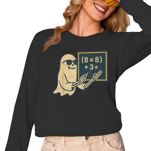 67 Teacher Halloween Skeleton Ghost Six Seven Meme Math Women Long Sleeve T-Shirt - teacherstshirts.com AU