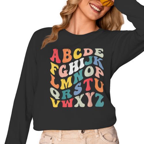 Alphabet Hi Back To School ABC Pre K Kindergarten Teacher Women Long Sleeve T-Shirt - teacherstshirts.com DE