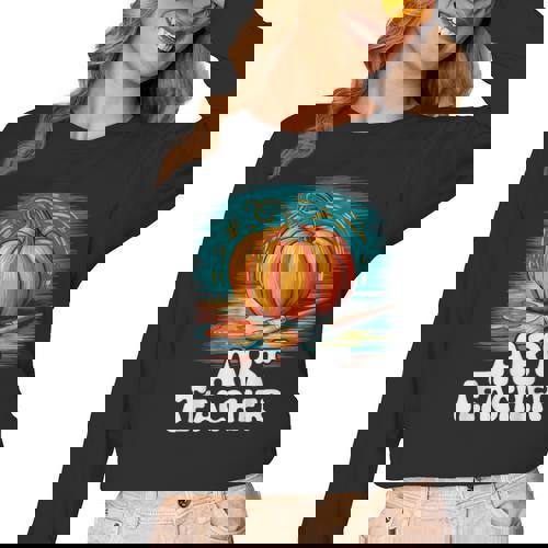 Art Teacher Pumpkin Painting Halloween Costume Women Long Sleeve T-Shirt - teacherstshirts.com