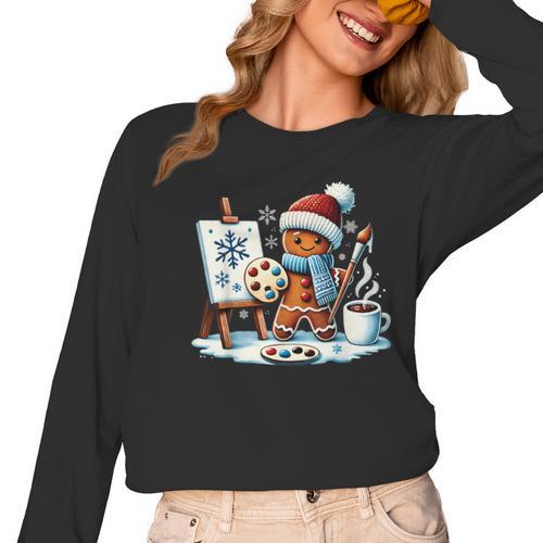 Artist Gingerbread Painter Art Teacher Student Christmas Women Long Sleeve T-Shirt - teacherstshirts.com AU