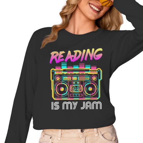 Back To School Retro Reading Is My Jam 80s Teacher Boombox Women Long Sleeve T-Shirt - teacherstshirts.com CA