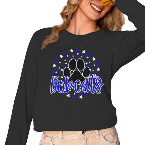 Blue Bobcats School Spirit Coquette Bow Mascot Teacher Women Long Sleeve T-Shirt - teacherstshirts.com AU