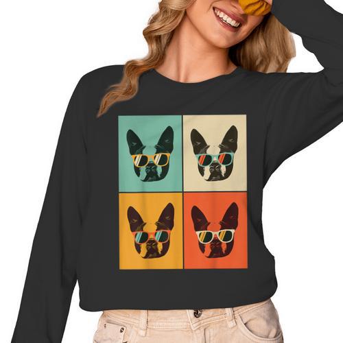 Bostie Dog Lover Boston Terrier With Sunglasses For Men Women Girls Kids Women Long Sleeve T-Shirt - Bostonterriersmerch.com