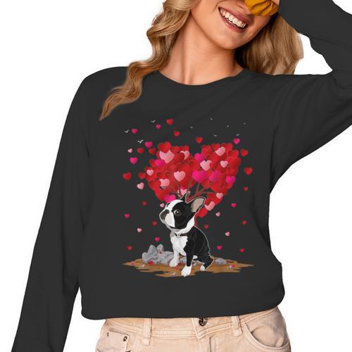 Boston Terrier Lover Heart Shape Boston Terrier Valentine Women Long Sleeve T-Shirt - Bostonterriersmerch.com