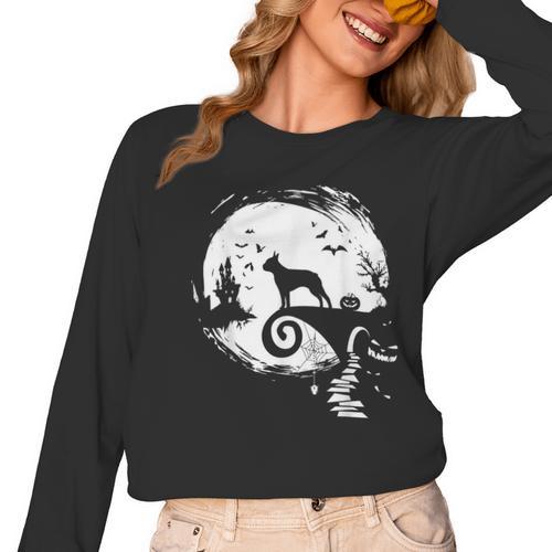 Boston Terrier And Moon Halloween Costume Dog Lover Women Long Sleeve T-Shirt - Bostonterriersmerch.com AU