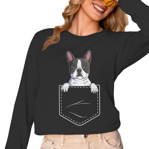 Boston Terrier In The Pocket Cute Boston Terrier Dog Lovers For Men Women Girls Kids Women Long Sleeve T-Shirt - Bostonterriersmerch.com