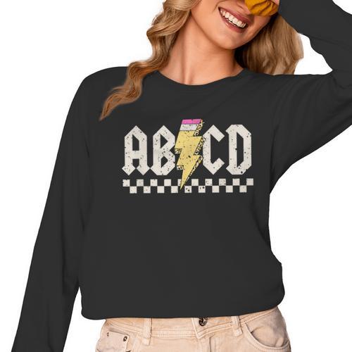 Boys Girls Teachers ABCD Rock Graphic Back To School Class Women Long Sleeve T-Shirt - teacherstshirts.com