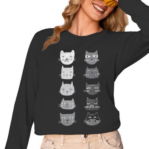 Cat Themed Artist Value Scale Educational Art Teacher Women Long Sleeve T-Shirt - teacherstshirts.com CA