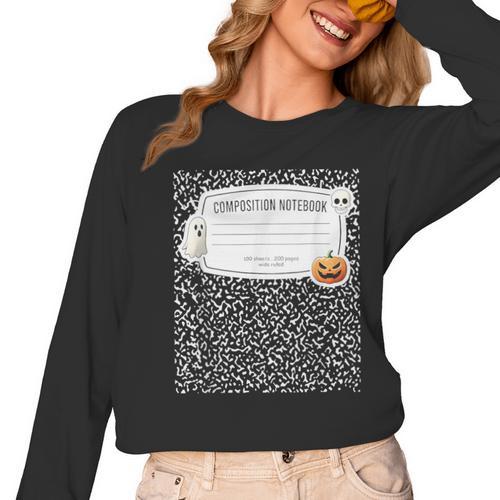 Composition Notebook Costume Adult Halloween For Teacher Women Long Sleeve T-Shirt - teacherstshirts.com AU