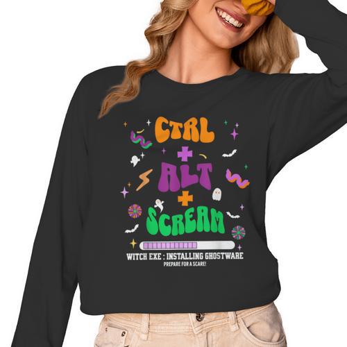 Computer Teacher Spooky Halloween Technology STEM Engineer Women Long Sleeve T-Shirt - teacherstshirts.com DE