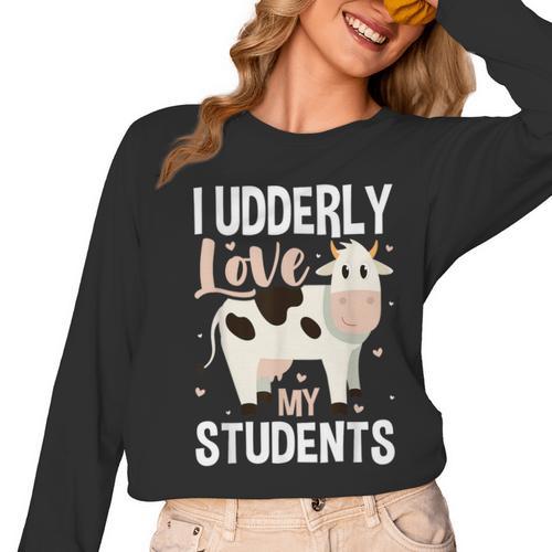Cow Teacher Lover Women Long Sleeve T-Shirt - teacherstshirts.com