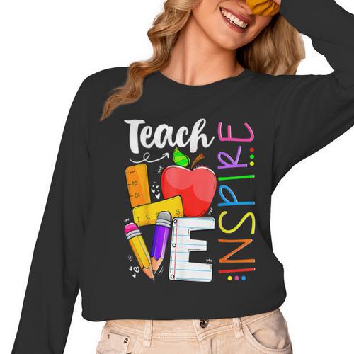 Cute Teach Love And Inspire Men Women Teacher Women Long Sleeve T-Shirt - teacherstshirts.com