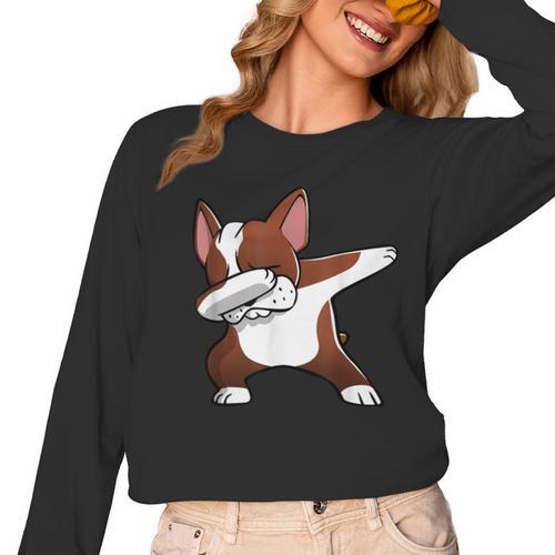 Dabbing Red Boston Terrier Dab Dance Dog Men Women Kids Women Long Sleeve T-Shirt - Bostonterriersmerch.com