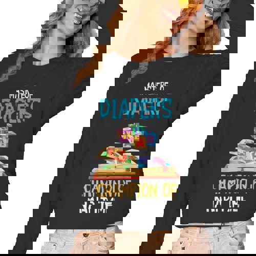 Daycare Provider Master Of Diapers Childcare Teacher Women Long Sleeve T-Shirt - teacherstshirts.com