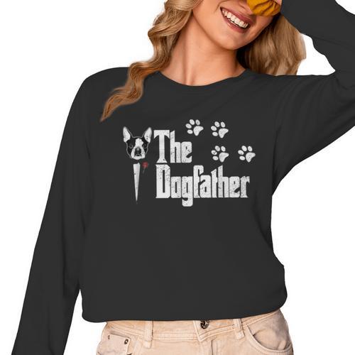The Dogfather Boston Terrier Dog Dad Tshirt Idea Women Long Sleeve T-Shirt - Bostonterriersmerch.com