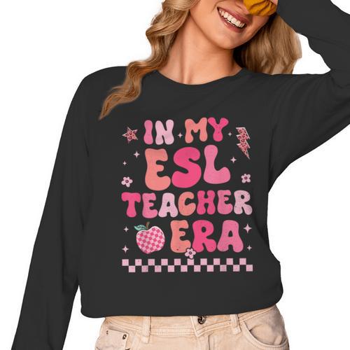 In My Esl Teacher Era Back To School ESL Teacher Groovy Women Long Sleeve T-Shirt - teacherstshirts.com