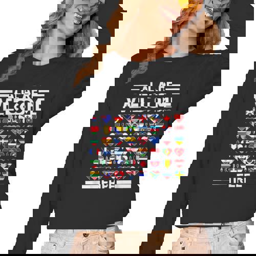 ESL Teacher All Are Welcome Here For Worlds Virtual Teachers Women Long Sleeve T-Shirt - teacherstshirts.com