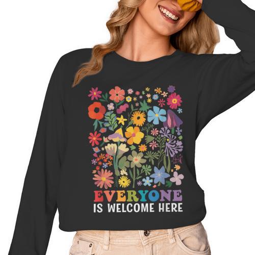 Everyone Is Welcome Here Tshirt Idaho Teacher Support Retro Women Long Sleeve T-Shirt - teacherstshirts.com AU