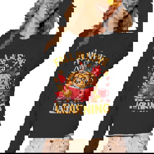 Fall In Love With Learning Pumpkin Thanksgiving Teacher Fall Women Long Sleeve T-Shirt - teacherstshirts.com