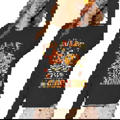 Fall In Love With Learning Fall Teacher Thanksgiving Retro Women Long Sleeve T-Shirt - teacherstshirts.com