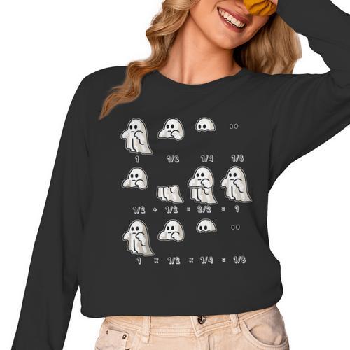 Fractions Math Teacher Ghost Math Halloween Humorous Women Long Sleeve T-Shirt - teacherstshirts.com AU