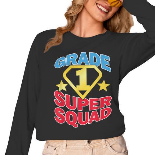 Grade 1 Super Squad Superhero Teacher Team Women Long Sleeve T-Shirt - teacherstshirts.com AU