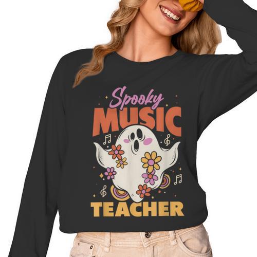 Groovy Faboolous Spooky Music Teacher Halloween Men Women Women Long Sleeve T-Shirt - teacherstshirts.com UK
