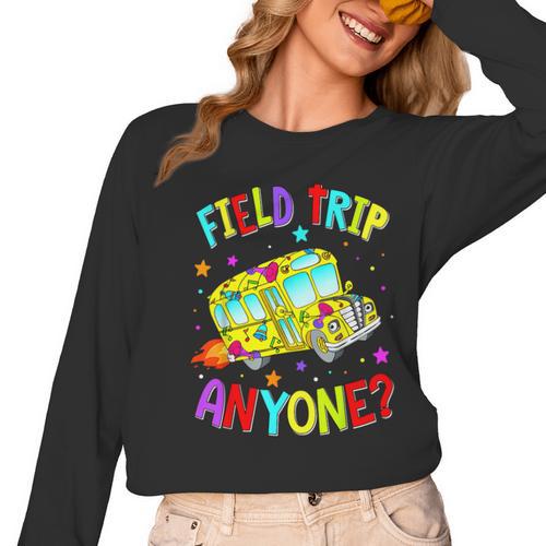 Groovy Field Trip Anyone Happy Field Day For Teachers Kids Women Long Sleeve T-Shirt - teacherstshirts.com UK