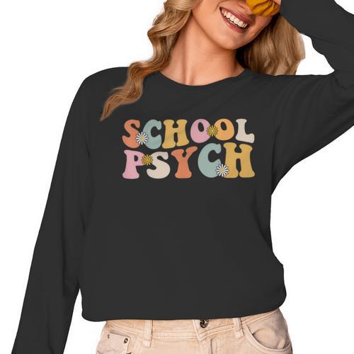 Groovy Retro School Psych Teacher School Psychologist For Men Women Girls Kids Women Long Sleeve T-Shirt - teacherstshirts.com CA